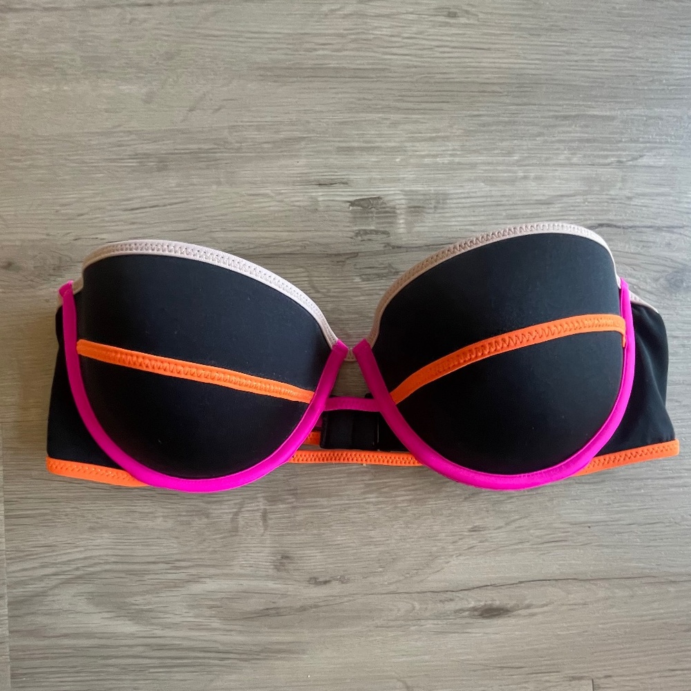 Victoria's Secret Strapless Black & Neon Bikini Top